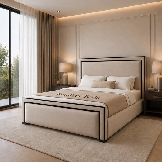 2026 Ibiza Linear Upholstered Bed with black Lining