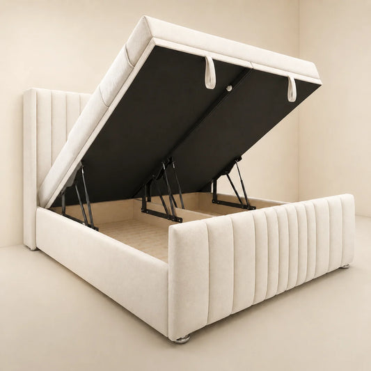 Royalistic Solid Ottoman Storage Bed — Cream Velvet